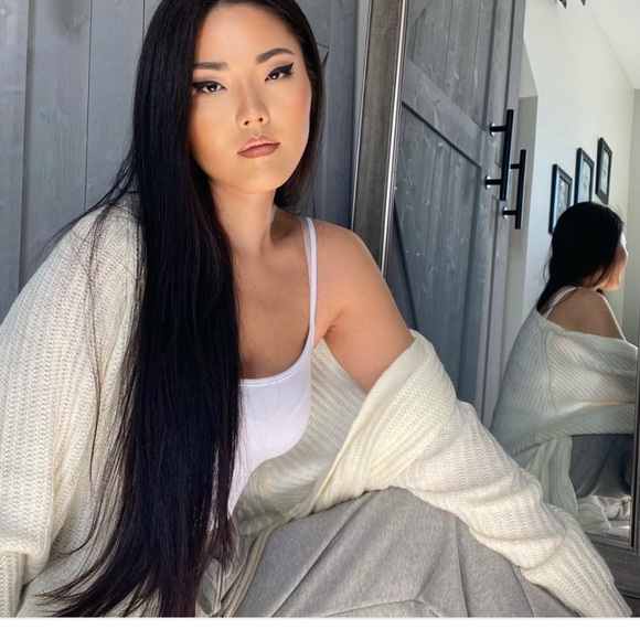 knitted Cream Open Front Cardigan with side Slits - Picture 6 of 12